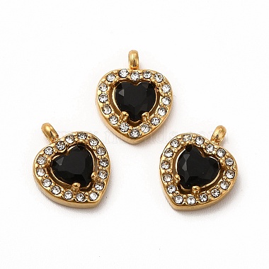Golden Black Heart Stainless Steel+Cubic Zirconia Charms