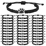 6Pcs Waxed Polyester Cord Bracelets, with Alloy Enamel Charms, Paw Print, Platinum, Black, Inner Diameter: 1.57~2.95 inch(4~7.5cm)(BJEW-WA00003)