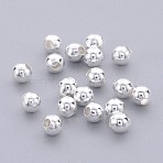 Brass Smooth Round Beads, Seamed Spacer Beads, Silver Color Plated, 4mm, Hole: 1mm(X-EC400-2S)