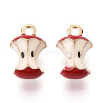 Fruit Alloy Enamel Charms, Golden, Apple, 15x10x9mm, Hole: 2mm(X-ENAM-N062-06D)