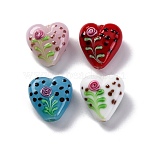 Handmade Lampwork Beads, Heart with Flower, Mixed Color, 18.5x18x8.5mm, Hole: 2.5mm(LAMP-G165-01)