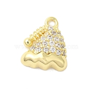 Brass Micro Pave Cubic Zirconia Charms, Christmas Hat, Golden, 12x9.5x3mm, Hole: 1.4mm(KK-P278-08G)