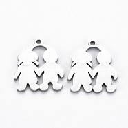 201 Stainless Steel Pendants, Cut, Boy and Girl, Stainless Steel Color, 17.5x15x1mm, Hole: 1.4mm(STAS-Q240-056P)