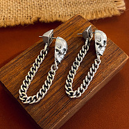 Vintage Punk Skull with Chain Charm Stud Earrings for Women, Perfect for Parties and Dates, Platinum(WL4768-2)