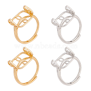 PandaHall Elite 4Pcs 2 Colors Adjustable Brass Ring Components, Cloud Prong Ring Setting with Rectangle Tray, Platinum & Golden, US Size 6(16.5mm), Tray: 12.5x11.5mm, 2Pcs/color(KK-PH0005-29)