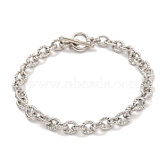 Twist Brass Cable Chain Bracelets for Women, with Toggle Clasps, Platinum, 7-3/4 inch(19.6cm)(BJEW-G703-05P)