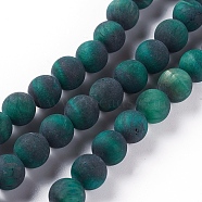 Natural Tiger Eye Beads Strands, Dyed & Heated , Frosted, Round, Green, 6mm, Hole: 1mm, about 62pcs/strand, 15.5 inch(39.5cm)(G-F616-01D-6mm)