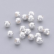 Brass Smooth Round Beads, Seamed Spacer Beads, Silver Color Plated, 4mm, Hole: 1mm(X-EC400-2S)