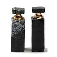 Natural Moss Agate Dropper Perfume Bottle, with Golden Tone 304 Stainless Steel Findings, SPA Aromatherapy Essemtial Oil Empty Bottle, 2.35~2.4x2.4~2.45x8.1~8.4cm(DJEW-H010-01G-04)