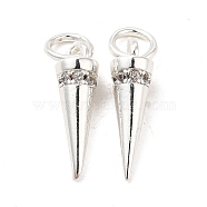 Rack Plating Brass Micro Pave Cubic Zirconia Charms, Long-Lasting Plated, Cadmium Free & Lead Free, with Jump Ring, Cone/Spike Charm, Silver Color Plated, 15x4mm, Hole: 3.5mm(KK-E081-17S)