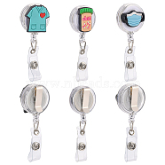 ARRICRAFT 6Pcs 3 Style Plastic Retractable Badge Reel, Card Holders, with Alligator Clips, Flat Round with Pill & Clothes & Mask Pattern, Mixed Color, 86~117mm(AJEW-AR0001-41)