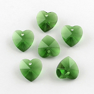 Faceted Heart Transparent Glass Charm Pendants, Green, 10x10x5mm, Hole: 1mm(GLAA-S054-08)