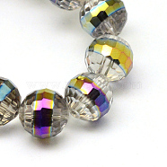 Electroplate Glass Beads Strands, Rainbow Plated, Faceted Round, White, 10x9.5mm, Hole: 1.5mm, about 32pcs/strand, 12.60 inch(32cm)(X-EGLA-Q069-A02)