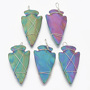 Electroplated Non-magnetic Synthetic Hematite Pendants, with Platinum Tone Brass Findings, Matte Style, Arrows, Multi-color Plated, 46~53.5x22~25x7~9.5mm, Hole: 5~6x3.5~5mm(G-T094-01B)
