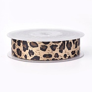 Single Face Polyester Satin Ribbons, Leopard-Printed Pattern, Sandy Brown, 7/8 inch(22mm), about 100yards/roll(91.44m/roll)(SRIB-L042-22mm-C001)