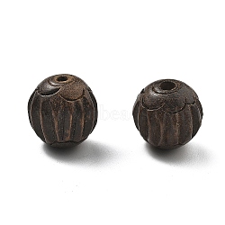 Carved Groove Wood Beads, Round, Coconut Brown, 14mm, Hole: 3mm(WOOD-Q060-01A)