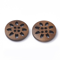 4-Hole Wooden Buttons, Flat Round, Coconut Brown, 24.5~25.5x4.5~5mm, Hole: 1.5mm(WOOD-S040-35)