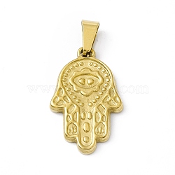 PVD Vacuum Plating 304 Stainless Steel Pendants, Hamsa Hand/Hand of Miriam, Golden, 25x16x2mm, Hole: 6.5x3mm(STAS-A062-18G)