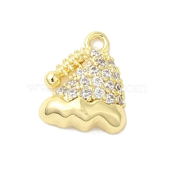 Brass Micro Pave Cubic Zirconia Charms, Christmas Hat, Golden, 12x9.5x3mm, Hole: 1.4mm(KK-P278-08G)