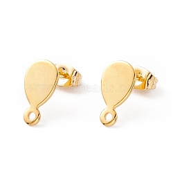 201 Stainless Steel Stud Earring Findings, with 304 Stainless Steel Pins, Horizontal Loops and Ear Nuts, Teardrop, Real 24K Gold Plated, 13x7mm, Hole: 1.4mm, Pin: 0.8mm(EJEW-A071-18G)