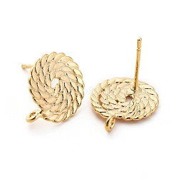 Brass Stud Earring Findings, with Loop, Nickel Free, Real 18K Gold Plated, Flat Round, 15x12mm, Hole: 1.5mm, Pin: 0.8mm(X-KK-T016-52G)