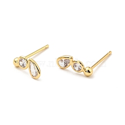Clear Cubic Zirconia Teardrop Stud Earrings, Brass Jewelry for Women, Cadmium Free & Nickel Free & Lead Free, Real 18K Gold Plated, 10x5mm, Pin: 0.7mm(EJEW-G297-22G)