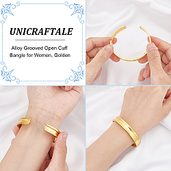 1Pc Alloy Grooved Open Cuff Bangle for Women, Golden, Inner Diameter: 2-1/4 inch(5.8cm)(BJEW-UN0001-39G)