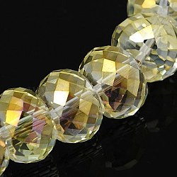 Electorplated Glass Beads, Rainbow Plated, Faceted, Rondelle, Champagne Yellow, 16x10mm(EGLA-E005-01)