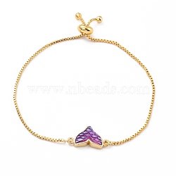 Mermaid Fishtail Resin Link Slider Bracelet, Dainty Animal Brass Bracelet for Girl Women, Golden, Medium Slate Blue, Link: 28x18.5x4mm, Inner Diameter: 1/2~~2-7/8 (1.2~7.2cm)(BJEW-C006-01C-02)