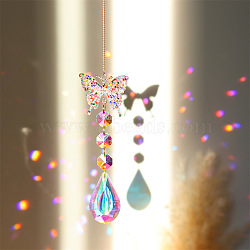 K9 Glass Big Pendant Decorations, Hanging Sun Catchers, Crystal Teardrop Prism Rainbow Maker for Ceiling Chandelier, Window, Garden, Butterfly, 370~420mm(PW-WG81003-05)