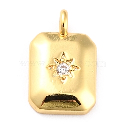 Brass Clear Cubic Zirconia Charms, Long-Lasting Plated, Shield with Sun, Real 18K Gold Plated, 12x7x3mm, Hole: 1mm(KK-J276-10G)