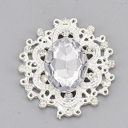 Alloy Cabochons, with Acrylic Rhinestone and Glass Rhinestone, Faceted, Flower, Silver, Clear, 32.5x29x6mm(PALLOY-T066-28P-18)