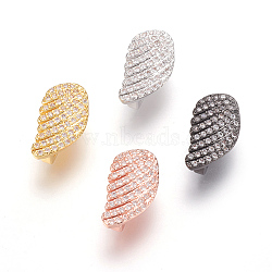 Brass Micro Pave Cubic Zirconia Slide Charms, Lead Free & Cadmium Free & Nickel Free, Long-Lasting Plated, Wing, Clear, Mixed Color, 15.5x8x5.5mm, Hole: 10.5x2.5mm(ZIRC-P077-09-NR)