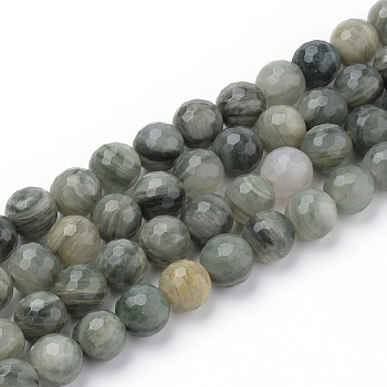 Natural Green Line Jasper Beads Strands, Faceted, Round, 8~8.5mm, Hole: 1mm, about 47pcs/strand, 15.5 inch