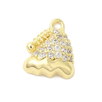 Brass Micro Pave Cubic Zirconia Charms, Christmas Hat, Golden, 12x9.5x3mm, Hole: 1.4mm