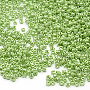 (Repacking Service Available) Glass Seed Beads, Opaque Colors Lustered, Round, Green Yellow, 12/0, 2mm, Hole: 1mm, about 12g/bag