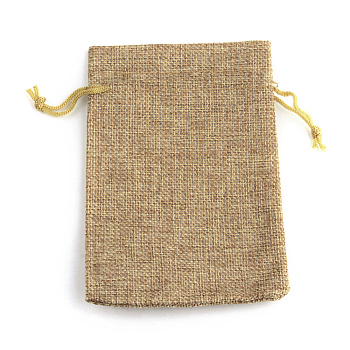 Polyester Imitation Burlap Packing Pouches Drawstring Bags, for Christmas, Wedding Party and DIY Craft Packing, Peru, 14x10cm