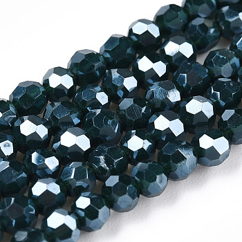 Opaque Glass Beads Strands, Faceted, Round, Marine Blue, 3mm, Hole: 0.8mm, about 164~166pcs/strand, 19.69~19.88 inch(50~50.5cm)