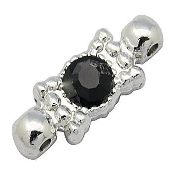 Metal Alloy Bar Spacers, with Grade A Rhinestone and Two Holes, Platinum Color, Rectangle, Size: about 7.5mm wide, 21mm long, 4.5mm thick, hole: 2mm