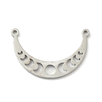 10Pcs 304 Stainless Steel Links, Moon Phase Links, Mooon, Stainless Steel Color, 21.5x14x1mm, Hole: 1mm
