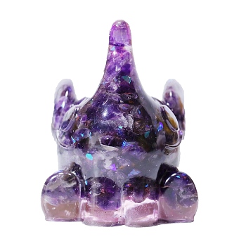 Resin Elephant Display Decoration, with Natural Amethyst Chips inside Statues for Home Office Decorations, 55x55x75mm