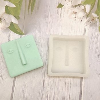 3D Abstract Human Face Candle Making Molds, Square Silicone Molds, Resin Casting Molds, Clay Craft Mold Tools, White, 10.3x10.5x3.5cm, Inner Diameter: 8.8x8.4cm