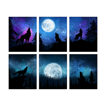 Chemical Fiber Oil Canvas Hanging Painting, Home Wall Decoration, Rectangle, Wolf Pattern, 200x250mm, 6 style, 1pc/style, 6pcs/set.