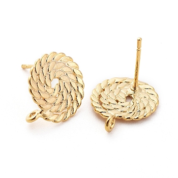 Brass Stud Earring Findings, with Loop, Nickel Free, Real 18K Gold Plated, Flat Round, 15x12mm, Hole: 1.5mm, Pin: 0.8mm