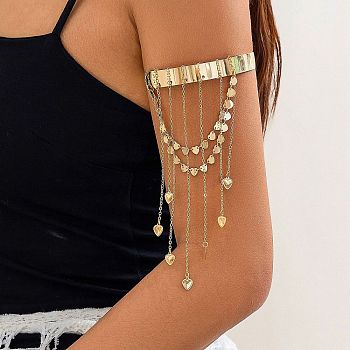 Bohemia Style Tassel Alloy Upper Arm Open Cuff Bangles, Tassel Armband Bangles, Golden, Heart, 6-3/8 inch(16.1cm), Inner Diameter: 3 inch(7.5cm)