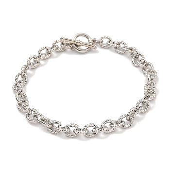 Twist Brass Cable Chain Bracelets for Women, with Toggle Clasps, Platinum, 7-3/4 inch(19.6cm)