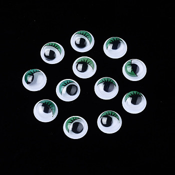 Colors Wiggle Googly Eyes Cabochons, With Eyelash Pattern, DIY Scrapbooking Crafts Toy Accessories, Green, 10x3mm