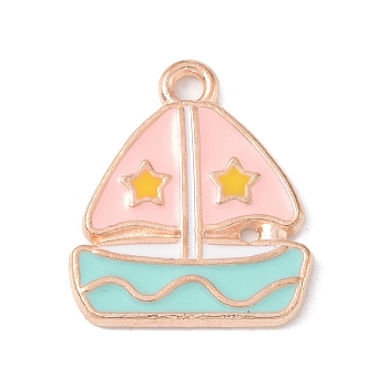 Golden Plated Alloy Enamel Pendants, Sailboat, 19x16x1.5mm, Hole: 1.5mm