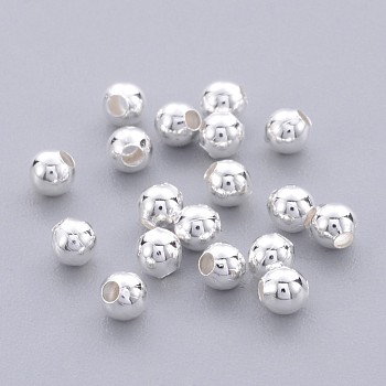 Brass Smooth Round Beads, Seamed Spacer Beads, Silver Color Plated, 4mm, Hole: 1mm