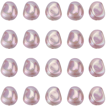 30Pcs Spray Painted ABS Plastic Beads, Imitation Pearl, Oval, Dyed, AB Color Plated, Old Rose, 16x13.5x10mm, Hole: 2mm